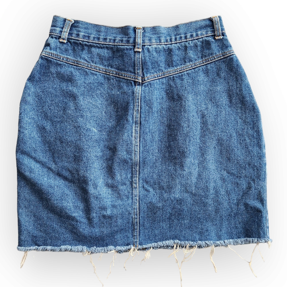 Vintage Collections High Waisted Cut Off Jean Skirt Denim 80s Skirt 26 - Picture 5 of 7